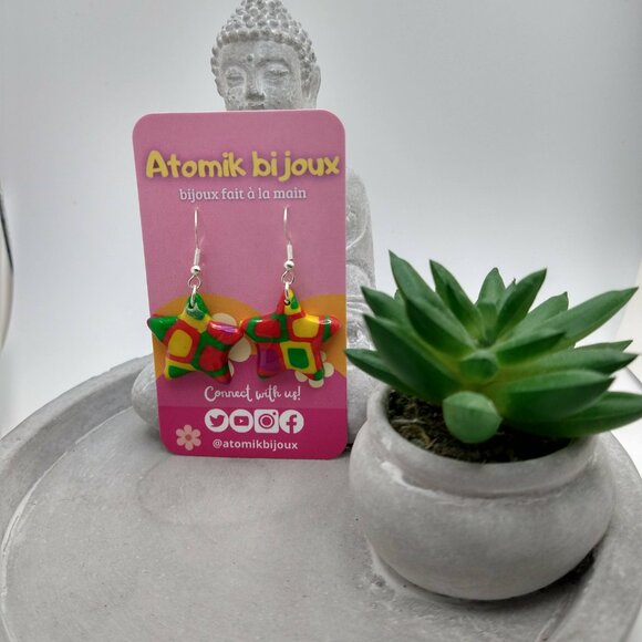 Handmade pink polymer clay earrings. Boucles d'oreilles fait à la main - Picture 2 of 6